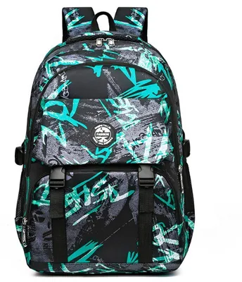 Produktbild von Schulrucksack Camouflage für Jungen und Mädchen, Schwarz/Grün, Nylon