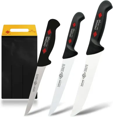 Produktbild von EIKASO Solingen Germany Metzgermesser Set Schlachtermesser-Set 3-Teilig Profi Messerset aus Molybdänstahl 1.4116 eisgehärtet mit rutschfestem Griff