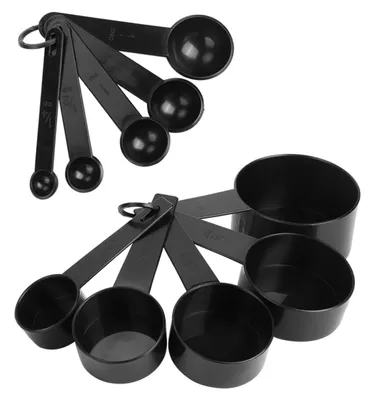 Produktbild von 2er Set Backzutaten Messbecher Löffel Kunststoff Mit Skala Messlöffel Set Schwarz Küche Backzubehör
