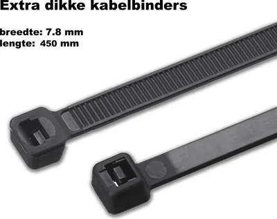 Produktbild von Großes Set mit 100 starken Kabelbindern, 7,8 x 450 mm (schwarz, extra breit)