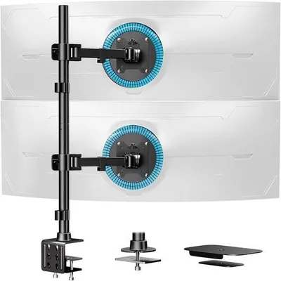 Productafbeelding van Dual monitorarm - voor 17" - 49" schermen - zwart staal - ergonomisch multitasken - ShopVlot