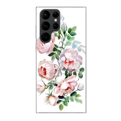 Produktbild von MuchoWow® Handyhülle Schutzhülle Hülle für Samsung Galaxy S22 Ultra Aquarell - Rosen - Blumen Silikon Softcase Handy Hülle - Abbildung