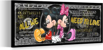 Produktbild von 100 Dollar Minnie und Mickey, All We Need Is Love Leinwandbild Wandbild Wanddeko: 125x50x4cm