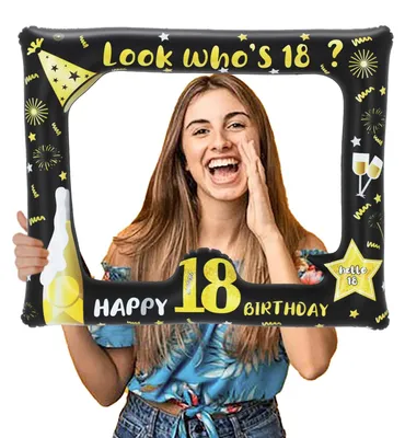 Image de Cadre photo gonflable - Accessoire photo pour fêtes - Noir et or - 71 x 60 cm