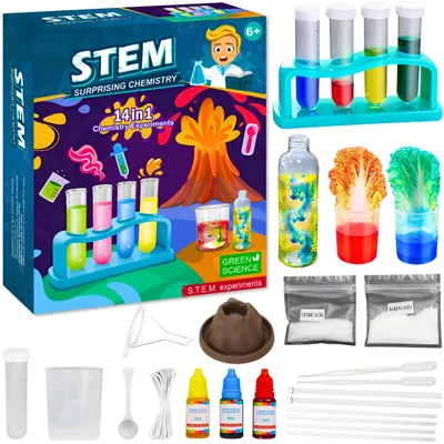 Produktbild von MEMFLOW Chemiebaukasten für Kinder ab 6 Jahren 14 Experimente Vulkan Experimentierkasten Wissenschaft Lernspielzeug Chemie Set