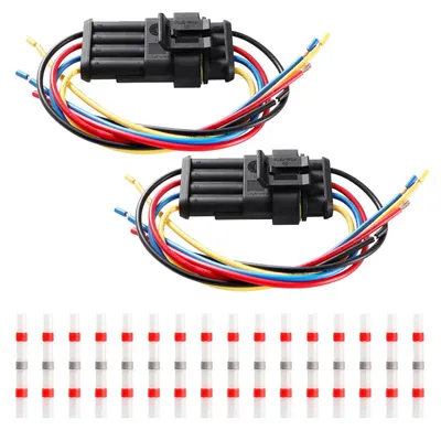 2x 4-Pin Wassersteckverbinder-Kit, 20 AWG, 15cm Kabel, 10A, -40°C bis +120°C