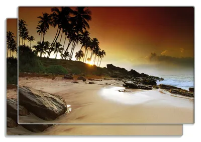 Produktbild von Wallario Frühstücksbrettchen 2er Set aus Glas, je 20 x 30 cm, mit rutschfesten Füßen, Motiv Sri Lanka - Palmenstrand mit Sonnenuntergang