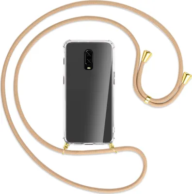 Produktbild von Handykette Backcover-Schutzhülle mit Band (Metall goldfarben) für OnePlus 6T, OnePlus 7 - beige