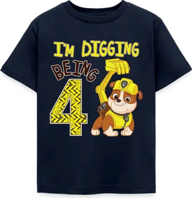 Produktbild von Spreadshirt Paw Patrol Rubble 4. Geburtstag Kinder T-Shirt, 98/104 (3-4 Jahre), Navy