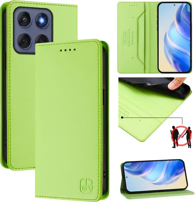 Immagine prodotto di Custodia in pelle per Motorola Edge 60 Fusion, flip case con slot per carte, portafoglio e supporto Verde