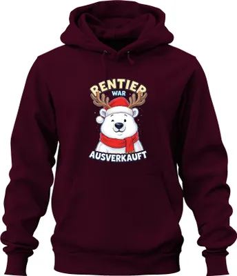 Zdjęcie produktu dla Renifer został wyprzedany Polar Bear with Antlers Christmas Funny Uni Bluza z kapturem, bordowy, M