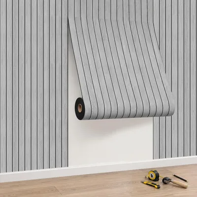 Produktbild von Peviasot 3D Wandpaneel Nachbildung Hellgrau Wandpaneel selbstklebend Holzoptik Holzlatten-Tapete in Rolle 300x60cm