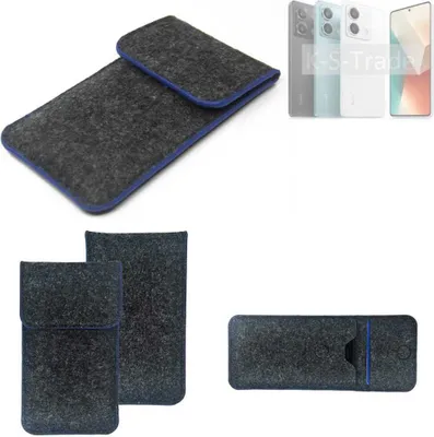 Produktbild von K-S-Trade Handy-Hülle Schutz-Hülle kompatibel mit Xiaomi Redmi Note 13 5G Filztasche Pouch Tasche Case Sleeve Filzhülle dunkelgrau, blauer Rand
