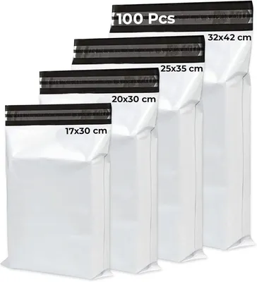 Imagen del producto de Bolsas de envío de plástico, 4 tamaños, 100 unidades, autoadhesivas, resistentes al desgarro, impermeables