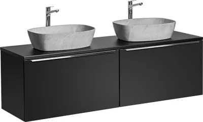 Zdjęcie produktu dla Szafka Łazienkowa 160 Cm Czarna 2X80 Z Umywalkami Nablatowymi