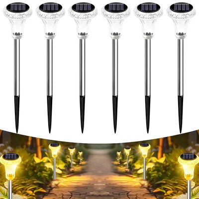 Image de Éclairage solaire de jardin - Lampe de chemin solaire - Blanc chaud 3000K - Lot de 6 - IP65 étanche