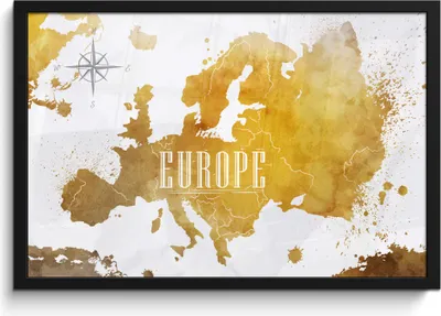 Produktbild von MuchoWow® MuchoWow® Gerahmtes Poster Weltkarten - Europa - Gold 60x40 cm - Poster mit zchwarzem Bilderrahmen - Printing - Wanddeko Schlafzimmer