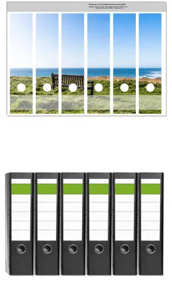 Produktbild von Wallario 6 Stück breite Ordner inkl. Klebeetiketten mit Motive Bank mit Aussicht -  Set mit Rückenschildern / Ordnerrücken Stickern