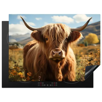 Produktbild von KitchenYeah© Herdabdeckplatte Schottischer Hochländer - Tier - Natur , 71x52cm, Küche Deko, Glaskeramikkochfeld Herdabdeckung, Abdeckplatte fùr Kochfeld