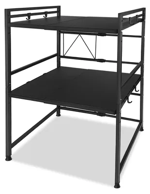 Image de Étagère de cuisine LARS360 Support pour micro-ondes Étagère pour micro-ondes Support Organisateur Étagère à épices 2 étagères + 8 crochets Étagère pour micro-ondes