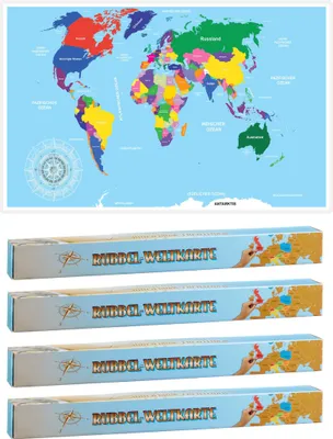 Produktbild von 4er Set Rubbel Weltkarte 52x88 cm Deutsch in Colorbox Rubbelkarte Landkarte Poster XXL Länderkarte