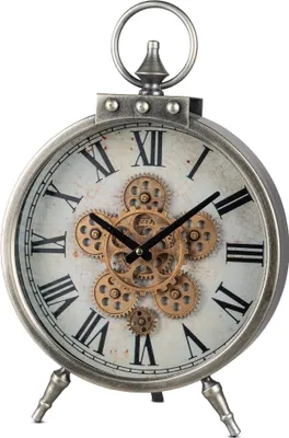 Produktbild von Tischuhr, Standuhr MOVE ANTIK H. 46cm mit drehenden Zahnrädern silber Formano