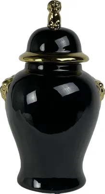 Produktbild von Fine Asianliving Chinesisches Ginger Jar Porzellan Glänzend Schwarz Gold D25xH46cm Ingwerglas mit Deckel Keramik orientalische Großes handbemalte asiatische Jingdezhen Mandarine Deko