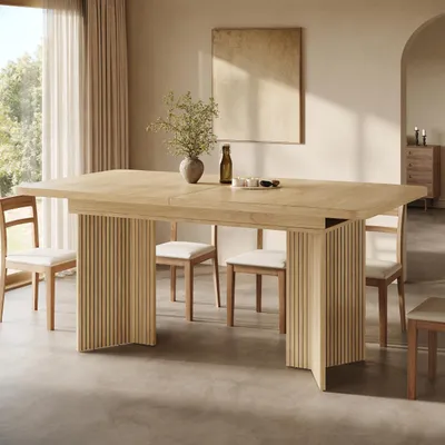 Immagine prodotto di Tavolo da pranzo estendibile, finitura effetto legno chiaro, dimensioni 120-160 cm
