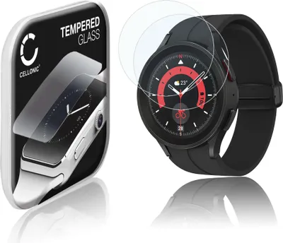 Produktbild von 2x CELLONIC 9H Display Schutzglas für Samsung Galaxy Watch 5 Pro Smartwatch, 2.5D Full Glue Screen Protector Glass, Fitness Tracker Displayschutz Glas Transparent Schutzfolie