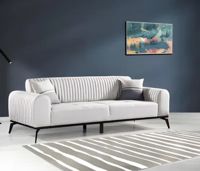 Produktbild von Modern Design Polster Grau Sitz Couch 3 Sitzer Sofa Sofas Textil Stoff