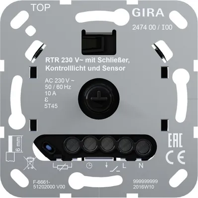 Zdjęcie produktu dla Regulator temperatury pomieszczenia Gira 230V styk zwierny 247400 (247400)