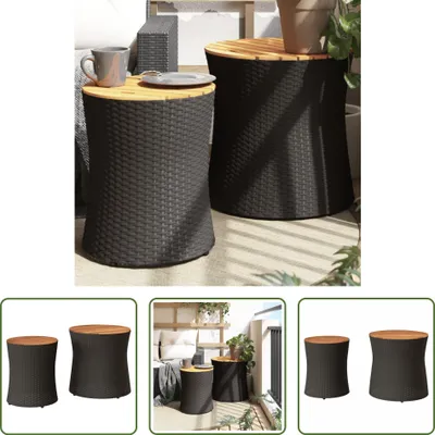 Produktbild von The Living Store Garten-Beistelltische 2 Stk. mit Holzplatte Schwarz Poly Rattan