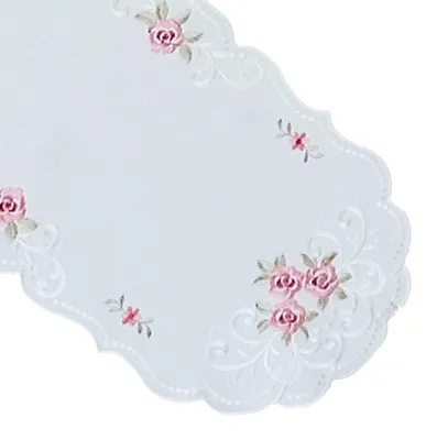 Produktbild von Tischläufer MARGIT Stickerei Rosenmotiv Polyester weiß 30 x 45 cm
