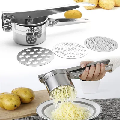 Produktbild von Kartoffelpresse,Spätzlepresse, Kartoffelpresse aus Edelstahl Rostfrei Spülmaschinenfest Mit 3 Austauschbare Spätzlesieb,spätzlespresse