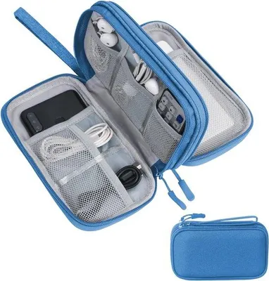 Immagine prodotto di Portaoggetti per dispositivi elettronici, organizer per accessori elettronici, porta-cavi portatile, organizer per cavi blu, caricatore USB, scheda SD, stazione di ricarica, per accessori elettronici