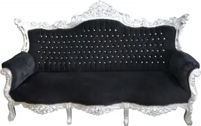 Produktbild von Casa Padrino Barock Sofa Master Schwarz / Silber mit Bling Bling Glitzersteinen, 210 x 135 x 90 cm