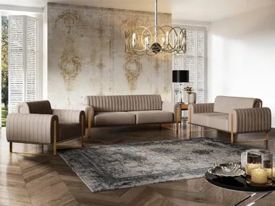 Produktbild von Sofaset Designersofas VALERIE 3-2-1 in Stoff Elisa Velvet Cappuccino