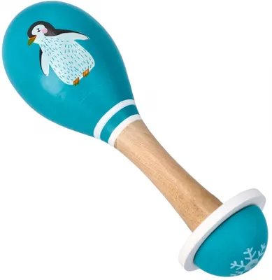 Produktbild von Babyrassel Maracas, Musikinstrument 16 x 5 cm, Musikspielzeug für Kinder ab 6 Monaten - Pinguin - Baby-Rassel aus Holz - Lernspielzeug - Geschenk für ein Kleinkind