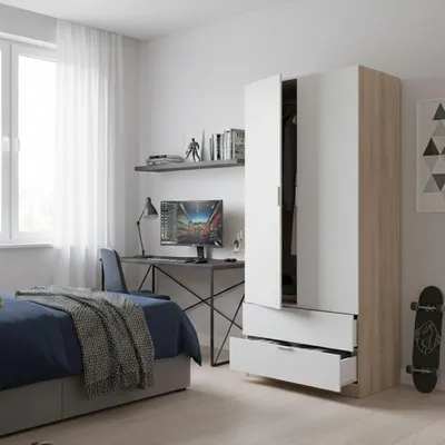 Immagine prodotto di Dmora Guardaroba 2 Ante Appadu 52x180h cm Bianco, Appendiabiti 2 Cassetti
