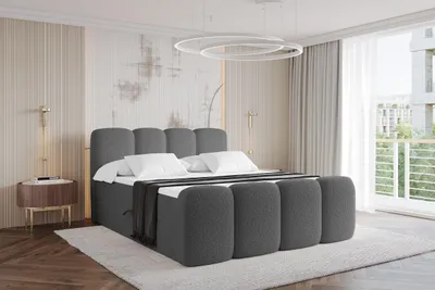 Produktbild von ALTDECOR Boxspringbett mit Fußteil - H4 Matratze und Topper - NINA Zanozek - 180x200 - Grau - Doppelbett, Boxbett, Polsterbett mit Bettkasten mit Stauraum und Kopftei