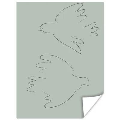 Produktbild von MuchoWow® Poster Tauben - Vögel - Grün - Tiere - Strichzeichnung 60x80 cm - Schlafzimmer Dekoration