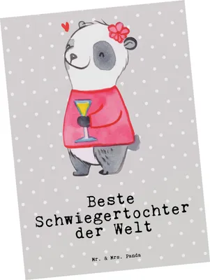 Produktbild von Mr. & Mrs. Panda Postkarte Panda Beste Schwiegertochter der Welt - Grau Pastell - Geschenk, Grußkarte, Ansichtskarte, Tochter, Postkarten, Angeheiratet, Geschenkidee