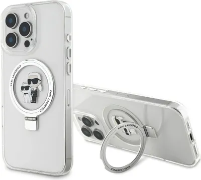 Zdjęcie produktu dla Karl Lagerfeld Ringstand Karl and Choupette MagSafe Back Cover do iPhone 16 Pro Max biały