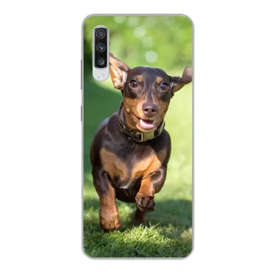 Produktbild von MuchoWow® Handyhülle Schutzhülle Hülle für Samsung Galaxy A70 Ein sprintender Dackel Silikon Softcase Handy Hülle - Schutzhaube