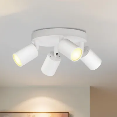 Produktbild von LVWIT GU10 Deckenstrahler LED 4 Flammig Rund LED Deckenleuchte Schwenkbar Weiße Deckenlampe Spot Drehbar Modern Deckenspots 4 Strahler für Wohnzimmer Schlafzimmer Küche (Ohne Leuchenmittel)