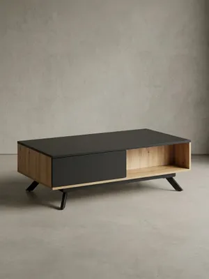 Produktbild von Moderner Couchtisch mit Stauraum, Eiche-Nachbildung und Schwarz, robust und wasserabweisend. 110x60x38 cm | Kadima Design