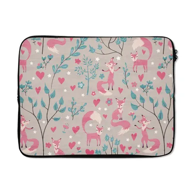 Produktbild von MuchoWow® Laptop Hülle 17 Zoll Laptoptasche Fuchs - Muster - Liebe - Zipper - Schutzabdeckung