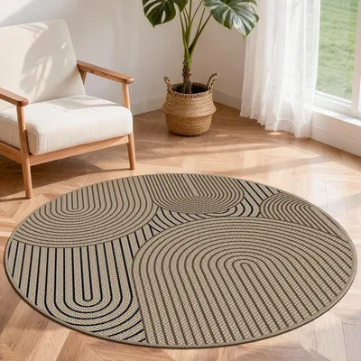 Productafbeelding van Vloerkleed - Rond - Jute - Boho - Antislip - Machinewasbaar - Bruin