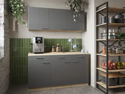 Produktbild von Küchenschrank Unterschrank Hängeschrank 150 cm Eiche Sägerau Grau Merle Respekta