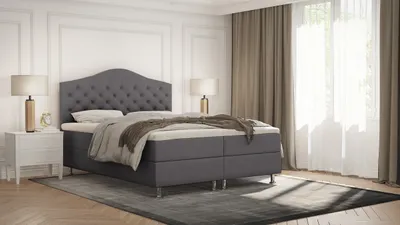 Produktbild von SALES LEADER Boxspringbett NAIROBI 200x200 cm Polsterbett mit zwei Bettkästen, Komplett-Set mit Matratze und Topper (4cm), Grau, Bett Stoff JASMINE 90